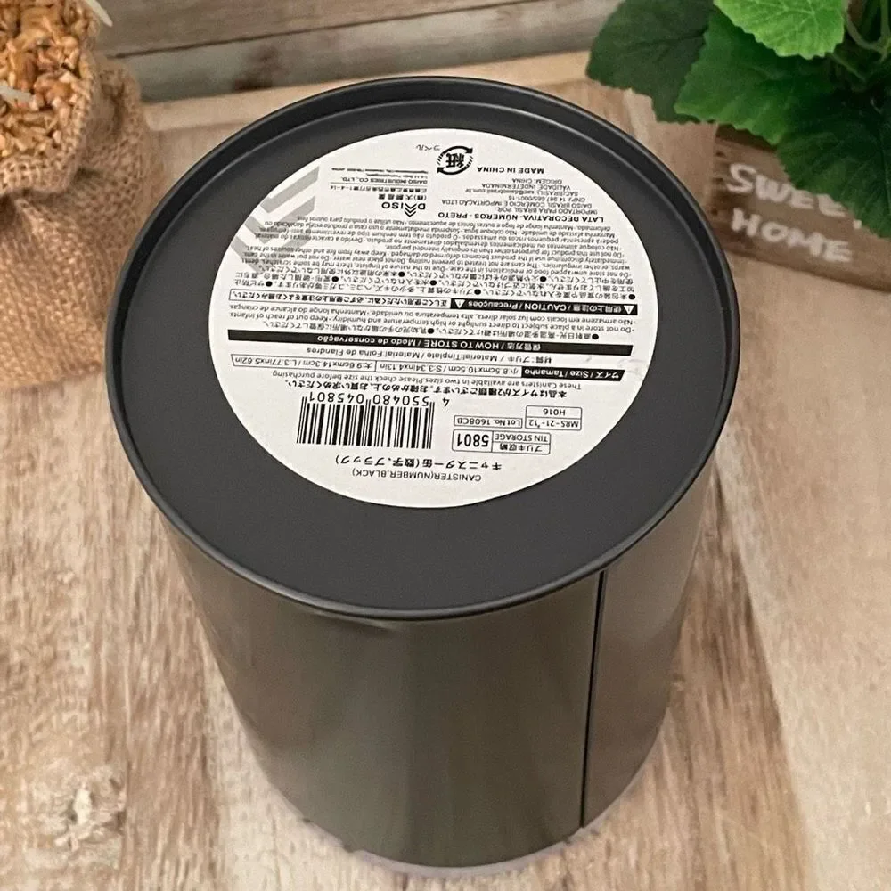 NWT Daiso Gorgeous No 01 3MOK2410 Grey Metal Canister Reclaimed Pattern Wood Lid